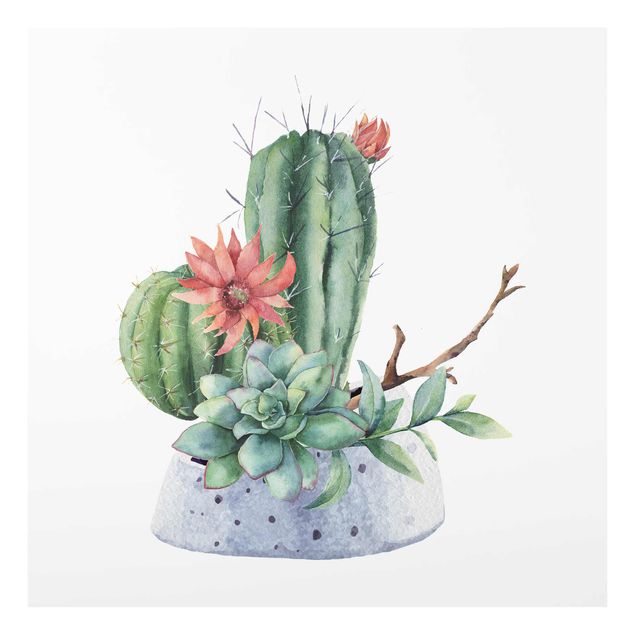 Glass print - Watercolour Cacti Illustration