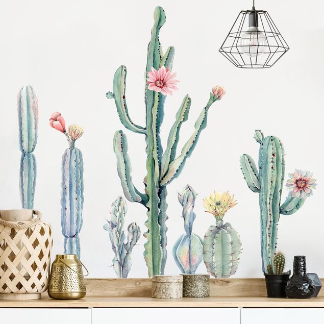 Floral wall stickers Watercolor Cactus Blossom Set XXL