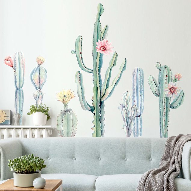 Wall stickers plants Watercolor Cactus Blossom Set XXL