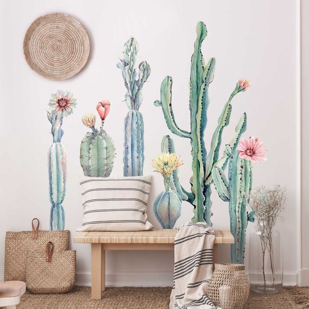 Wall art stickers Watercolor Cactus Blossom Set XXL