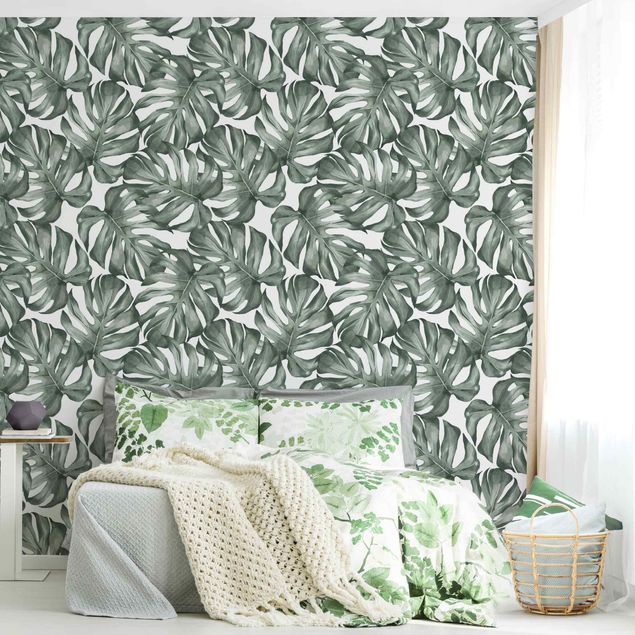Wallpapers Watercolour Monstera Leaves In Green