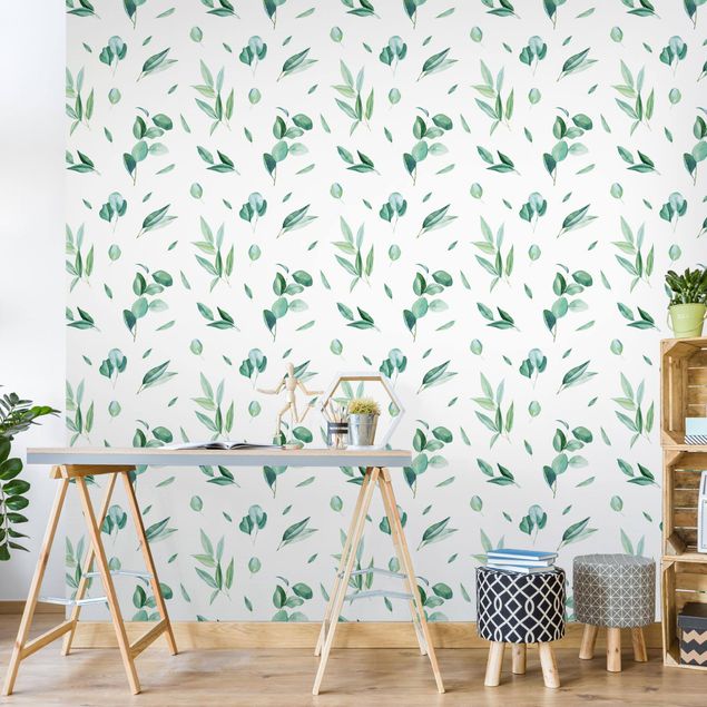 Wallpapers Watercolor Pattern Leaves And Eucalyptus