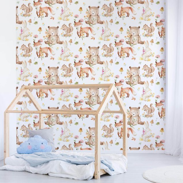 Wallpapers Watercolour Forest Animals Bear And Fox
