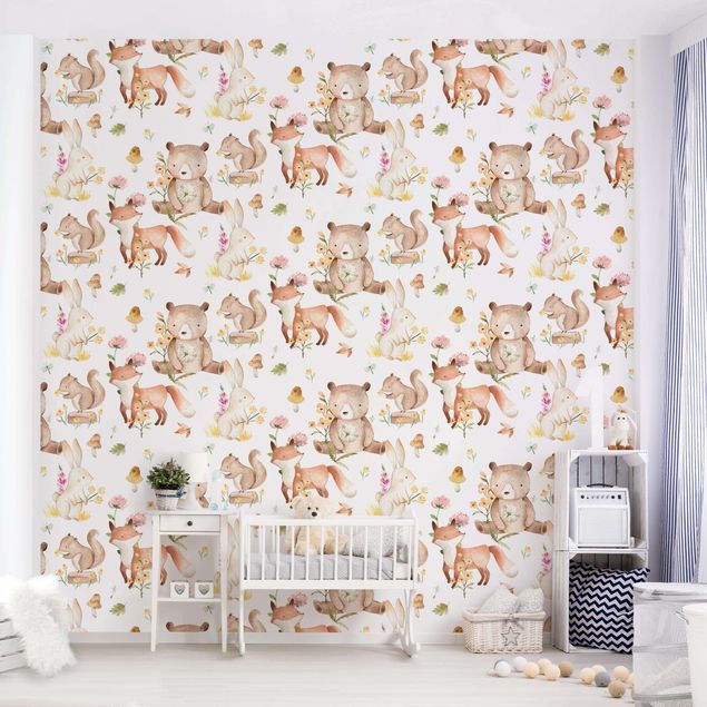Wallpaper - Watercolour Forest Animals Bear And Fox