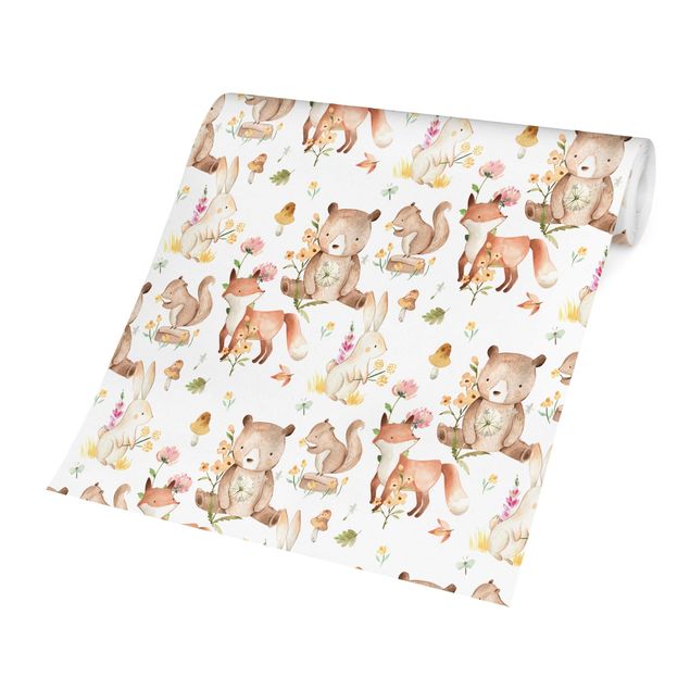 Wallpaper - Watercolour Forest Animals Bear And Fox