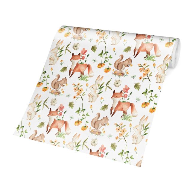 Wallpaper - Watercolour Forest Animals Fox And Rabbit