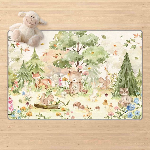 Floral rugs Watercolour Forest Animals