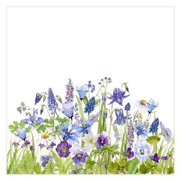 Wallpaper - Watercolour Flower Meadow In Blue