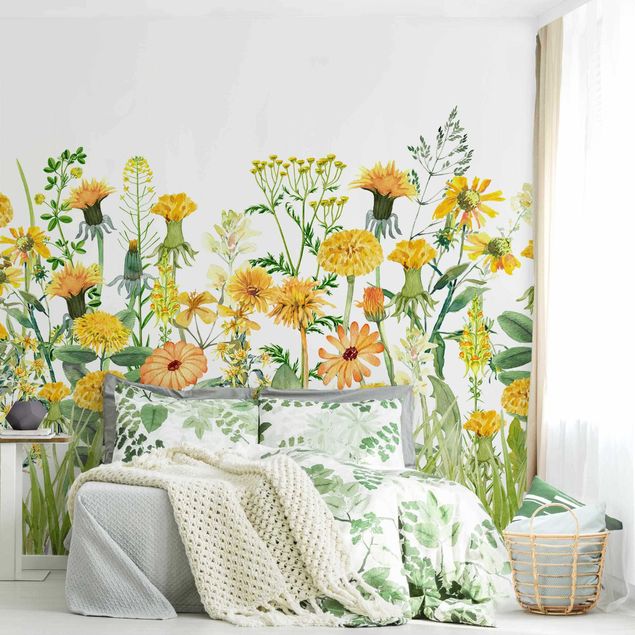 Wallpapers Watercolour Flower Meadow In Gelb