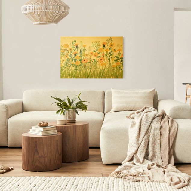 Print on canvas - Watercolour Flower Meadow In Yellow - Landscape format 3x2