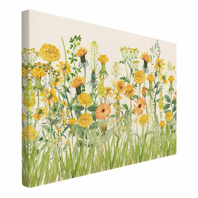 Natural canvas print - Watercolour Flower Meadow In Gelb - Landscape format 3:2