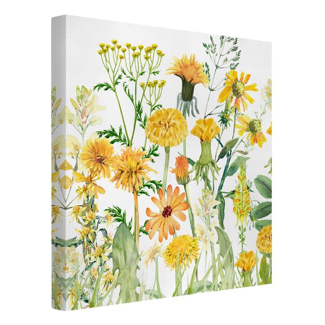 Print on canvas - Watercolour Flower Meadow In Yellow - Square 1x1