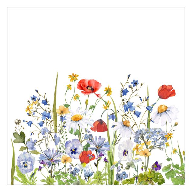 Wallpaper - Watercolour Flower Meadow With Poppies