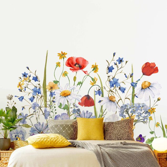 Wallpaper - Watercolour Flower Meadow With Poppies