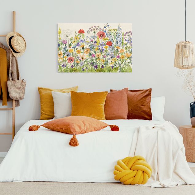 Natural canvas print - Watercolour Flower Meadow - Landscape format 3:2