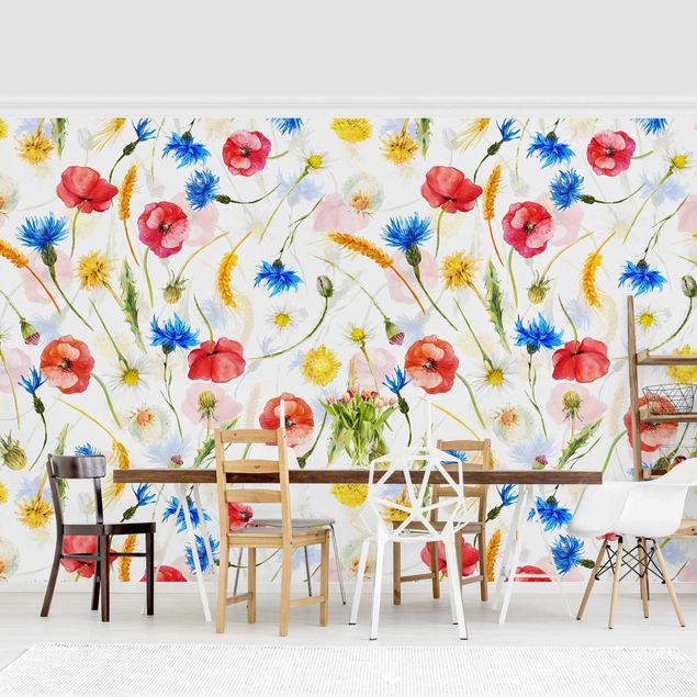 Wallpaper - Watercolour Wild Flowers With Poppies