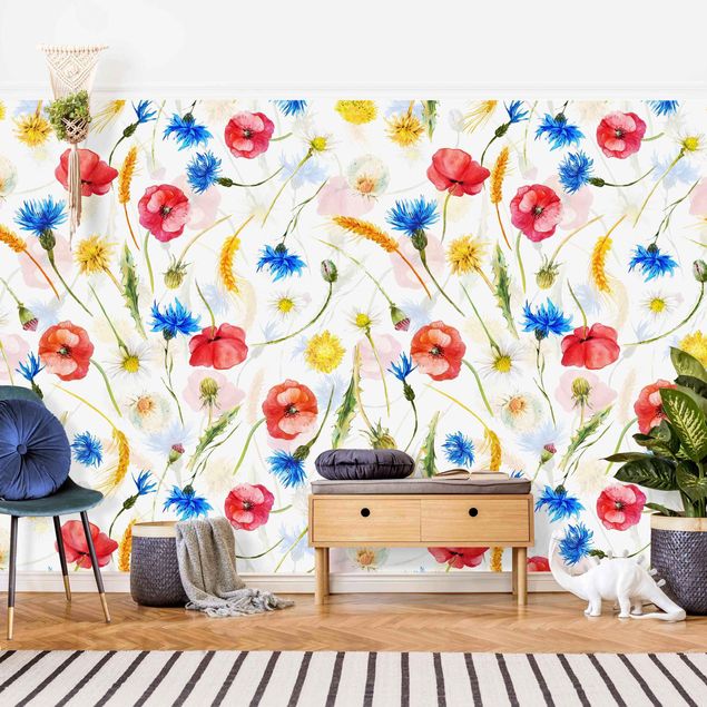 Wallpaper - Watercolour Wild Flowers With Poppies