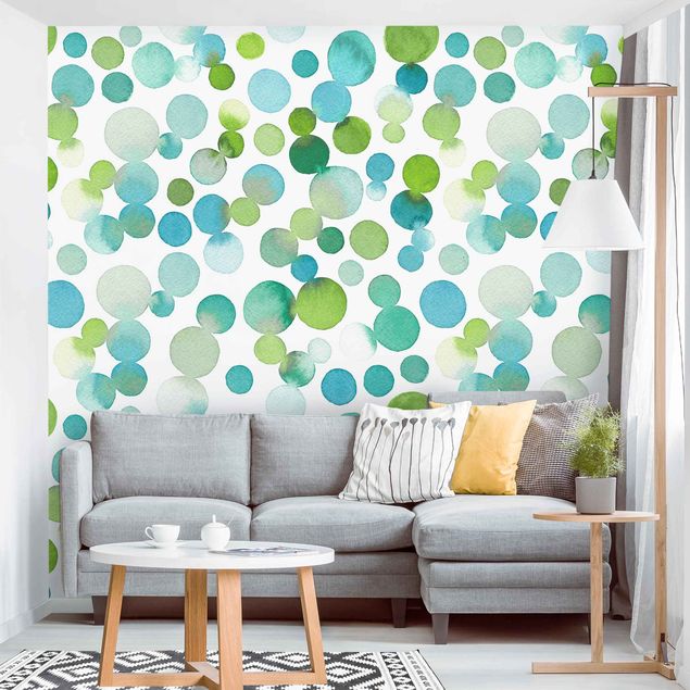 Wallpapers Watercolour Dots Confetti In Bluish Green
