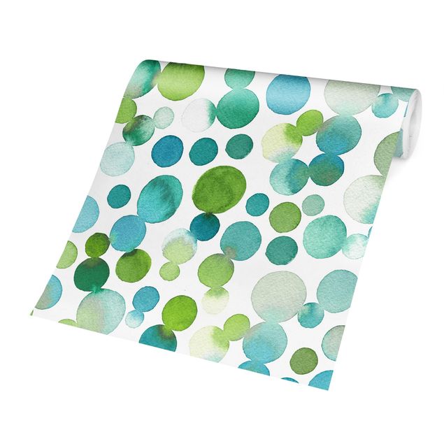 Walpaper - Watercolour Dots Confetti In Bluish Green