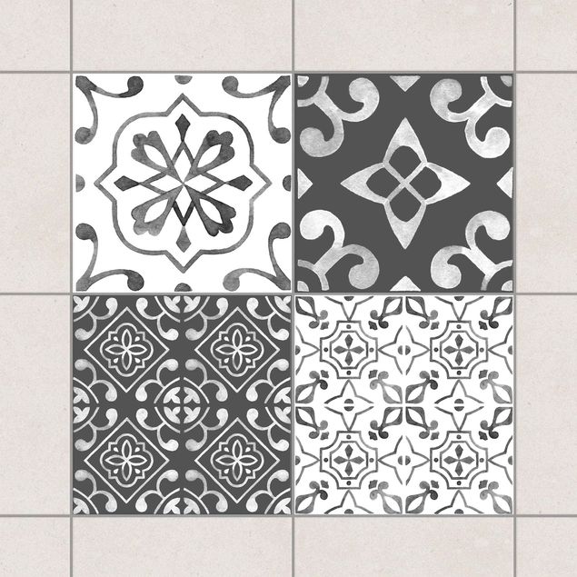 Tile sticker - Watercolour Pattern Gray White No.2