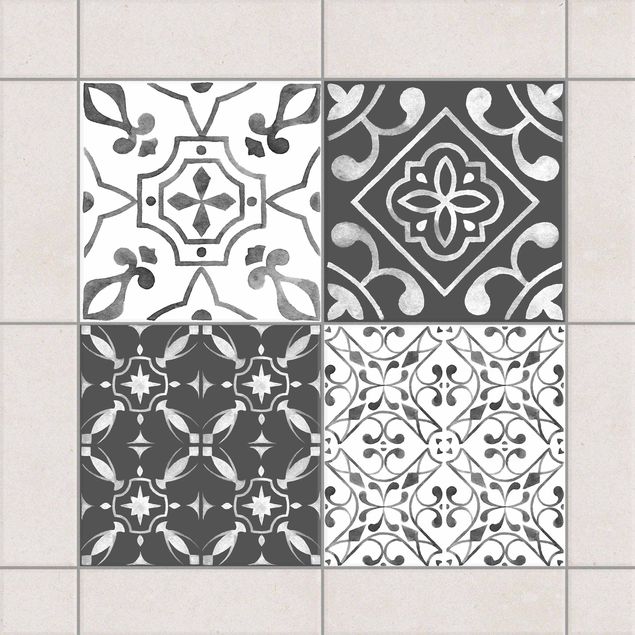 Tile sticker - Watercolour Pattern Gray White No.3