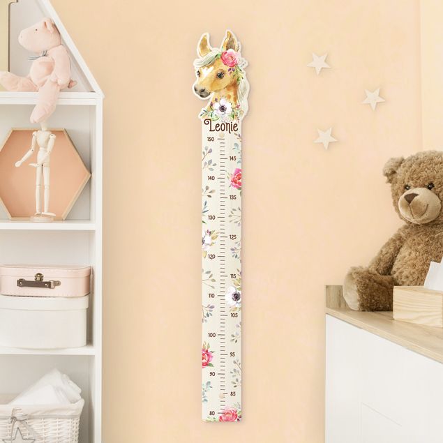 Wooden height chart for kids - Watercolour horse with custom name