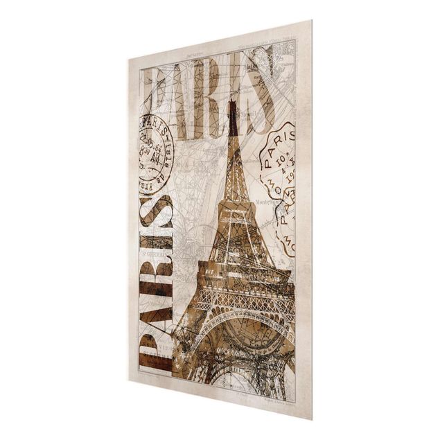 Glass print - Shabby Chic Collage - Paris