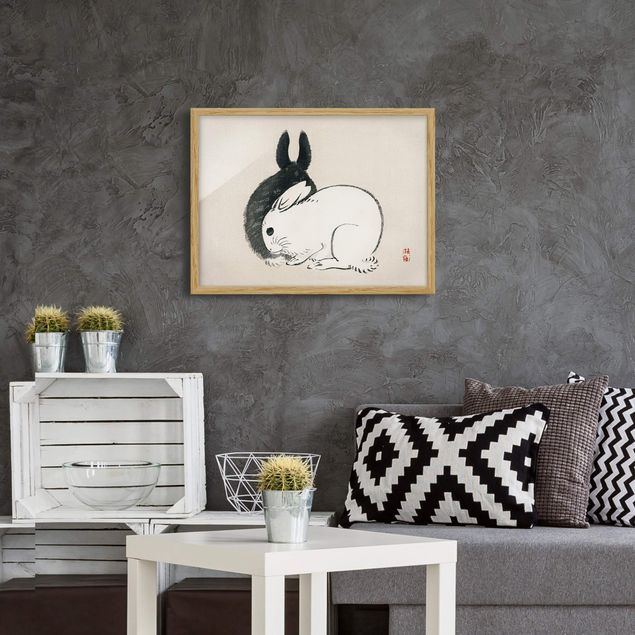 Framed poster - Asian Vintage Drawing Two Bunnies