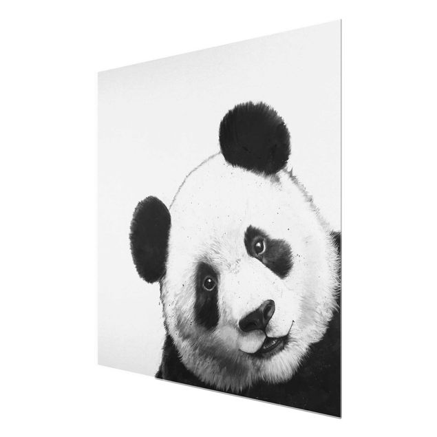 Glass print - Illustration Panda Black And White Drawing