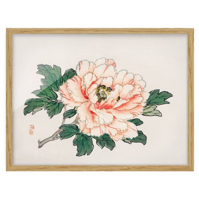 Framed poster - Asian Vintage Drawing Pink Chrysanthemum