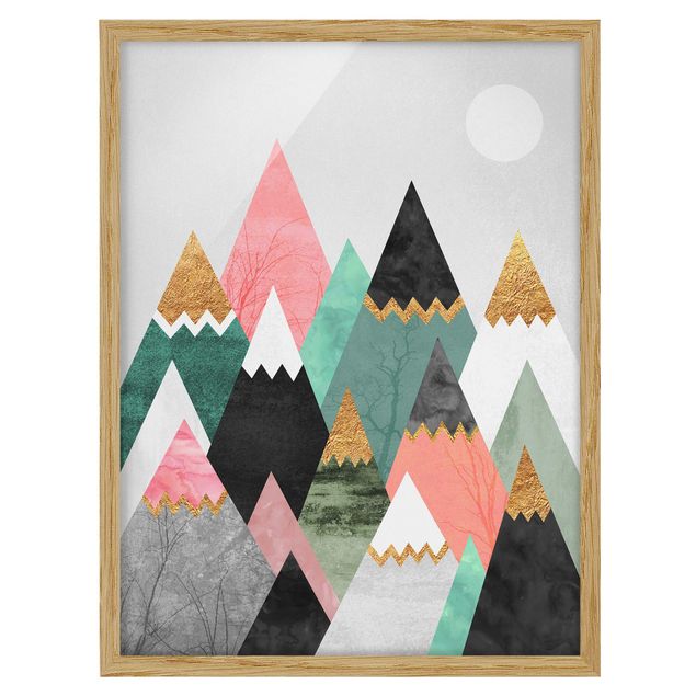 Framed poster - Triangular Mountains With Gold Tips