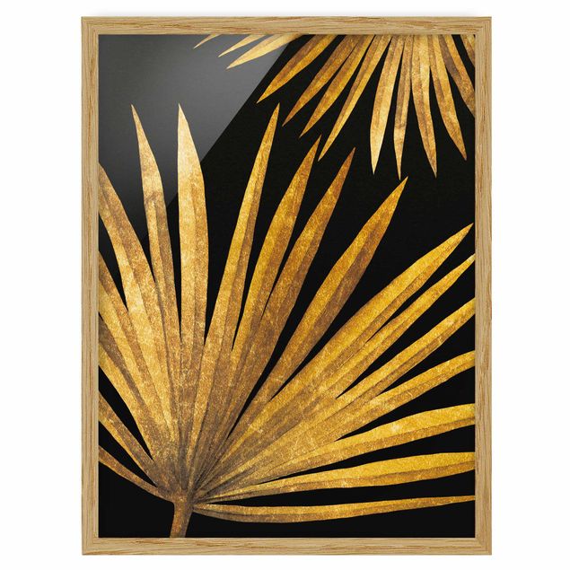 Framed poster - Gold - Palm Leaf On Black
