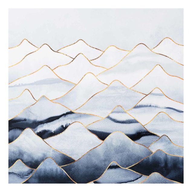Glass print - Watercolour Mountains White Gold