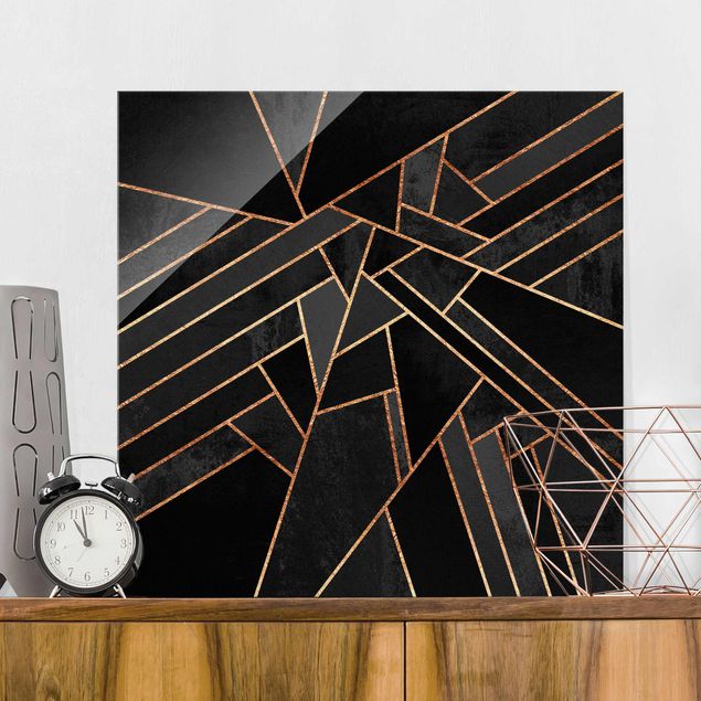 Glass print - Black Triangles Gold
