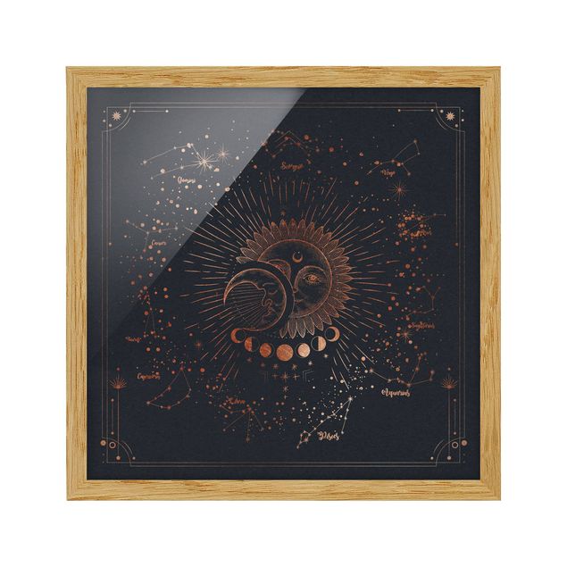 Framed poster - Astrology Sun Moon And Stars Blue Gold