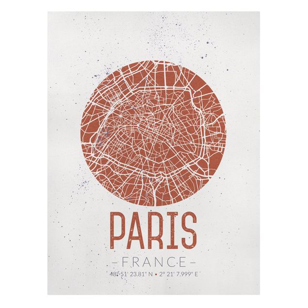 Print on canvas - City Map Paris - Retro