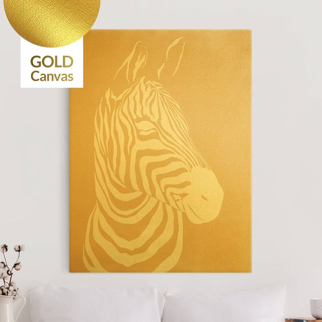 Canvas print gold - Safari Animals - Portrait Zebra Beige