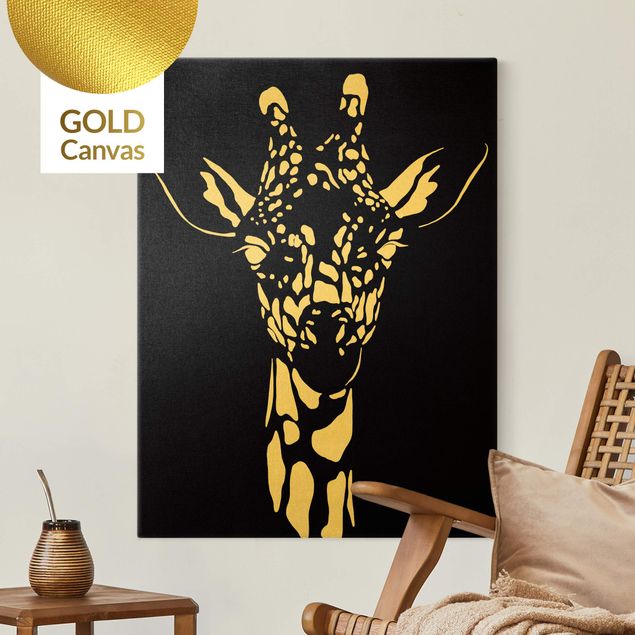 Canvas print gold - Safari Animals - Portrait Giraffe Black