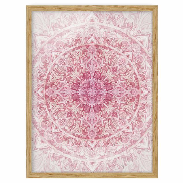 Framed poster - Mandala WaterColours Sun Ornament Light Pink