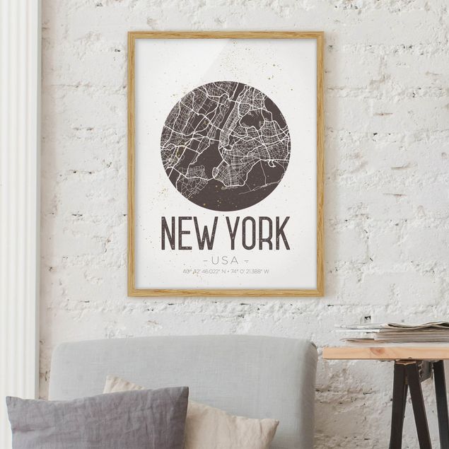 Framed poster - New York City Map - Retro