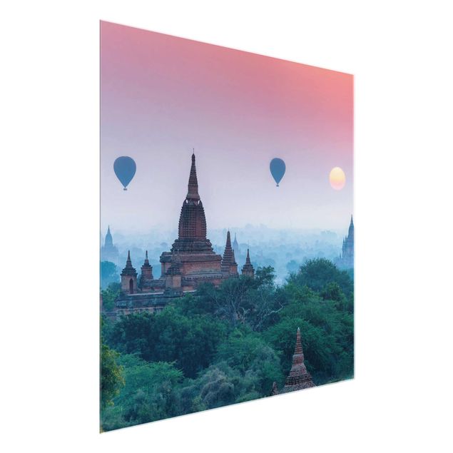 Glass print - Hot-Air Balloon Above Temple Complex