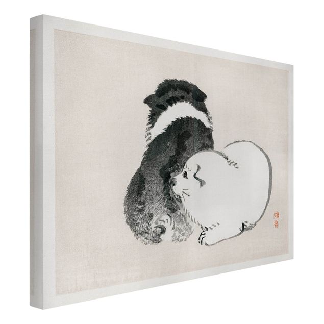 Print on canvas - Asian Vintage Drawing Black And White Pooch