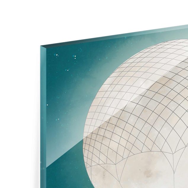 Glass print - Illustration Rabbits Moon As Hot-Air Balloon Starry Sky