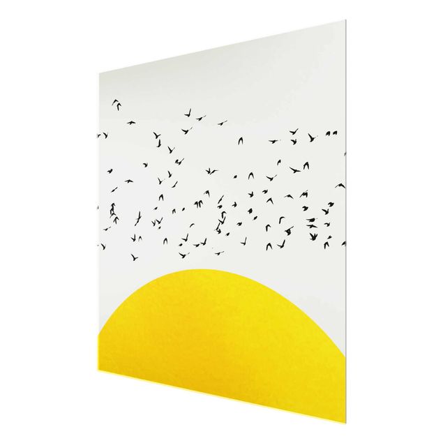 Glass print - Flock Of Birds In Front Of Yellow Sun