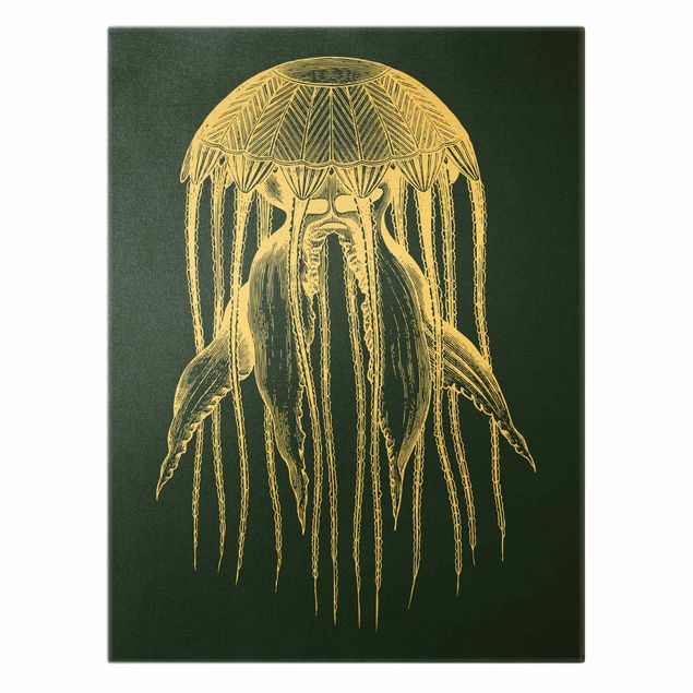 Canvas print gold - Illustration Jellyfish On Blue