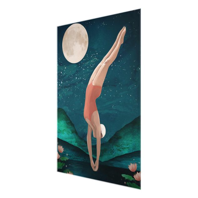 Glass print - Illustration Bather Woman Moon Painting