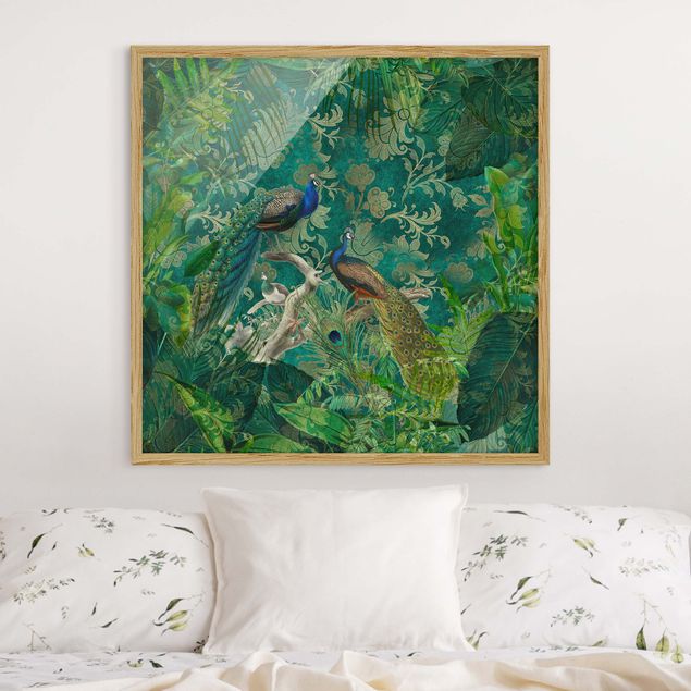Framed poster - Shabby Chic Collage - Noble Peacock II