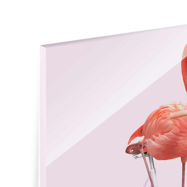 Glass print - Flamingo With Bicycle