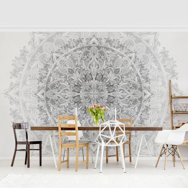 Wallpaper - Mandala Watercolour Ornament Pattern Black White