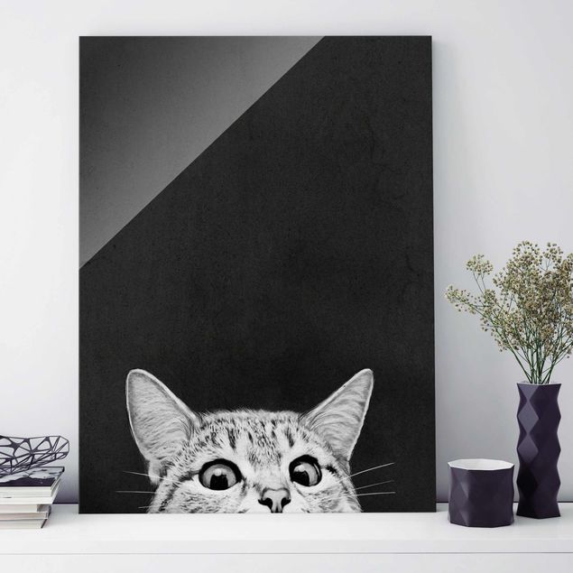 Glass print - Illustration Cat Black And White Drawing
